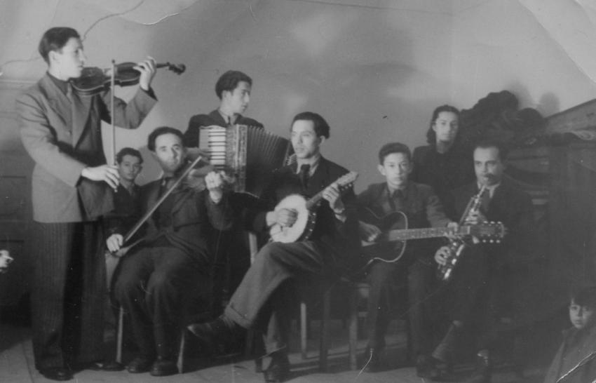 Joseph Polaniecki playing the violin in Germany in 1946